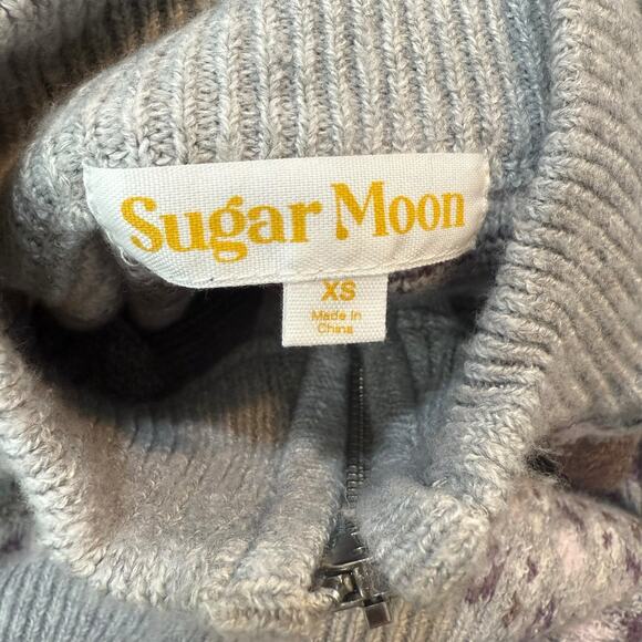 NEW Sugar Moon Fair Isle Sweater Gray Purple Snow Day Printed Top XS - Picture 9 of 11